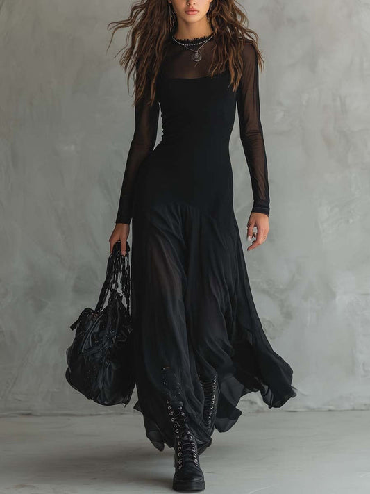 Lunaria | Vestido Largo de Tul Negro con Encanto Etéreo