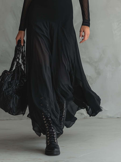 Lunaria | Vestido Largo de Tul Negro con Encanto Etéreo